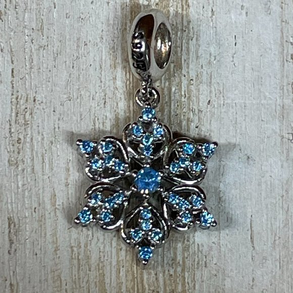 BLUE CRYSTAL SNOWFLAKE STERLING SILVER CHARM FOR SNAKE CHAIN BRACELET NEW - Picture 5 of 6